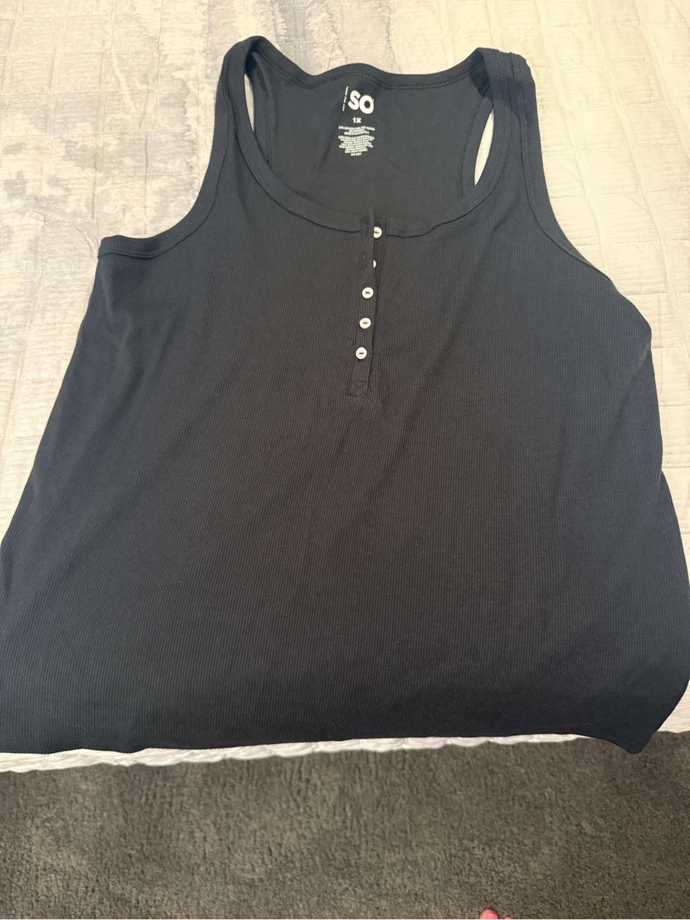SO Black Ribbed Henley Tank - Women's Sleeveless Top
